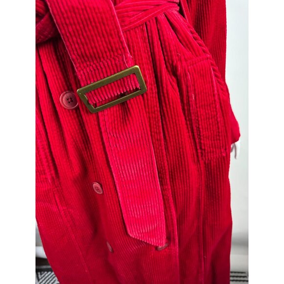 Vintage Newport News Red Corduroy Belted Trench Coat With Leopard Print Lining S - Picture 16 of 16